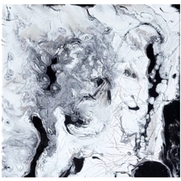 Black White and Silver Abstract Design 12 x 12 Inches Canvas Painting - Picture 3 of 4